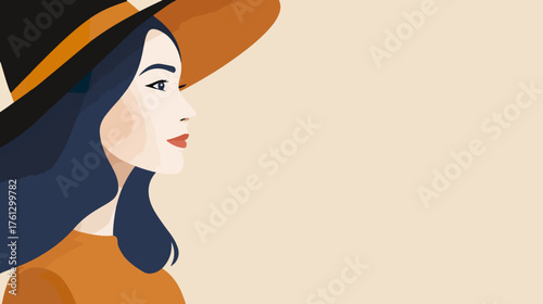 Woman in hat side profile vector illustration