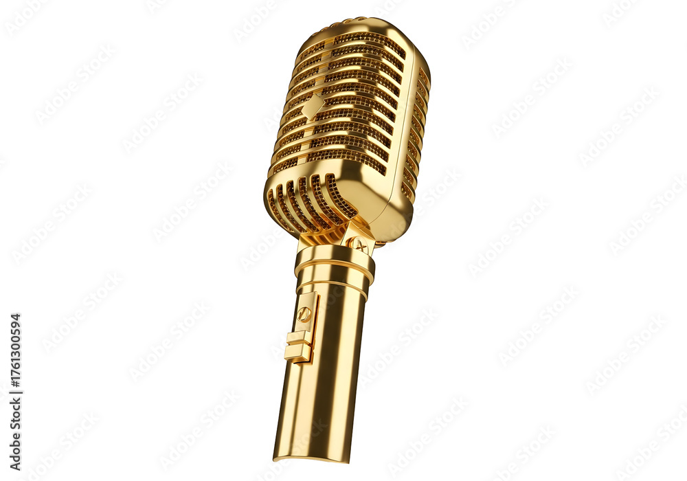 Fototapeta premium Gold classic microphone isolated on transparent background