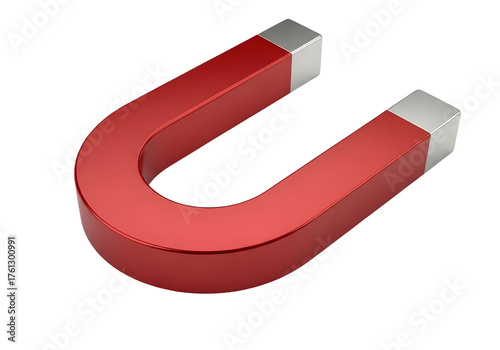 Red horseshoe magnet isolated on transparent background