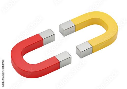 Red yellow horseshoe magnet isolated on transparent background