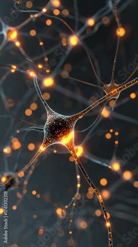 Neural Network Synapse Activity Visualization, Brain Neurons, Science Illustration, Microscopic Environment, Close-Up View, Concept of Neural Connections