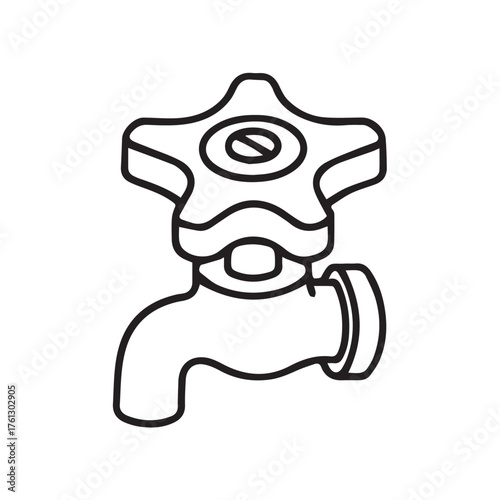 Minimalist vector illustration of a water tap head rendered in black and white with neat black outlines, reflecting balance between functionality and elegant simplicity.