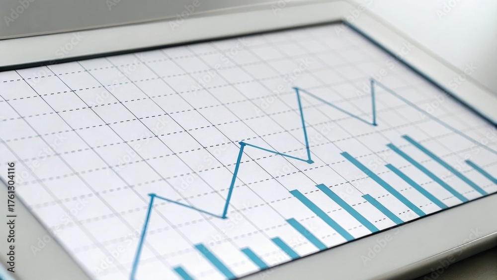 Fototapeta premium A digital graph on a tablet showing upward trends, symbolizing growth and data analysis in a modern context.