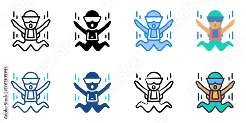 Skydiving icon set multiple style collection 
