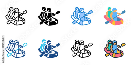 White water rafting icon set multiple style collection 
