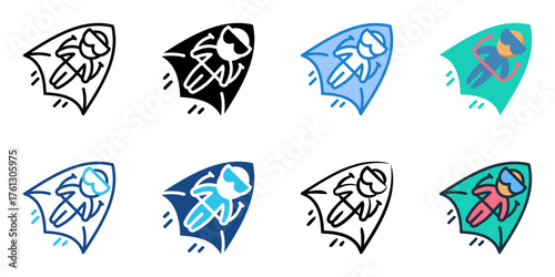 Paragliding icon set multiple style collection 
