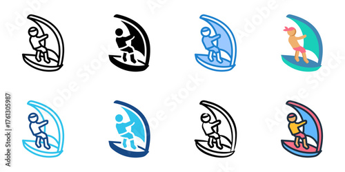 Windsurfing icon set multiple style collection 
