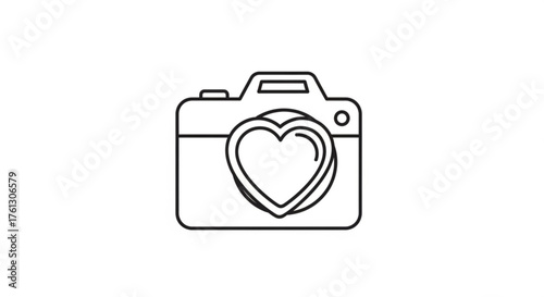 Camera with heart icon symbol of love for photography, wedding, or romantic events simple and elegant design for photographers