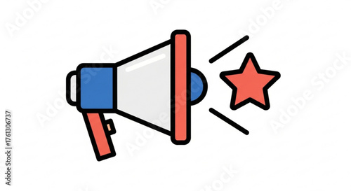 Megaphone with star is a powerful symbol of communication, promotion, and success, perfect for marketing and advertising campaigns