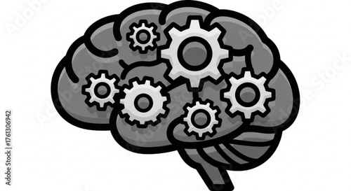 Brain with gears, representing cognitive function, problemsolving, and innovative thinking in business and technology sectors