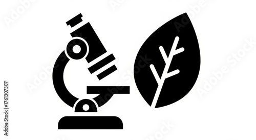 Illustration of a microscope and a leaf, concept for science, biology, research, or environmental study