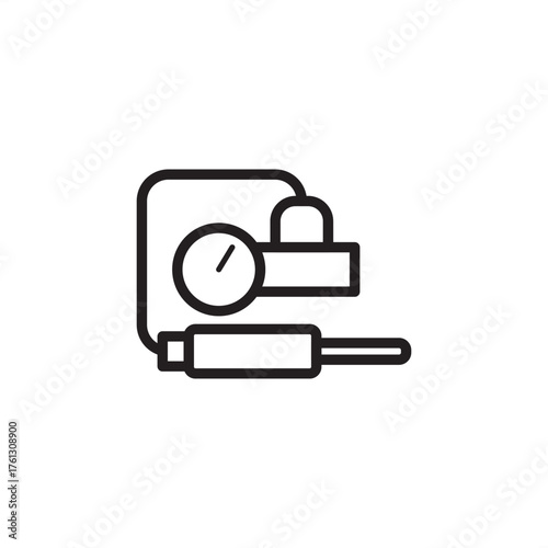 Pneumatic pressure gauge and valve icon, representing fluid power, industrial control systems, process monitoring, automation components, and compressed air technology for various machinery.
