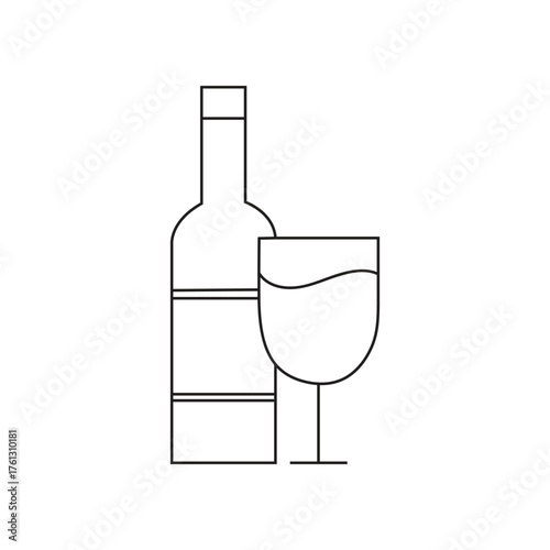 Minimal Wine Bottle and Glass Icon for Celebration and Drink Design