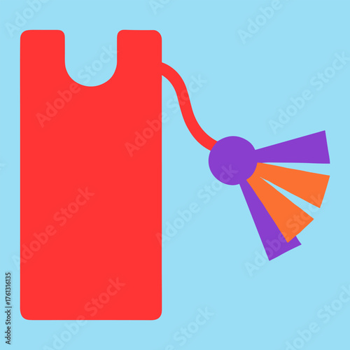 Red bookmark with colorful tassel illustration.