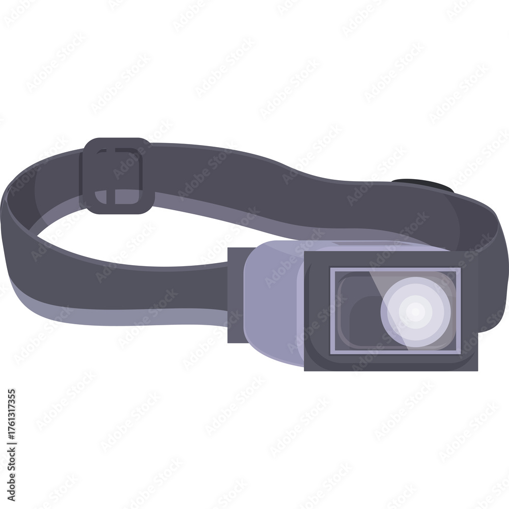 Obraz premium Dark Grey Headlamp with Adjustable Strap and Bright LED Light on a Transparent Background