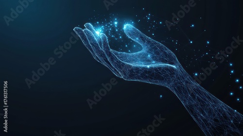 Digital Hand Holding Glowing Blue Particles