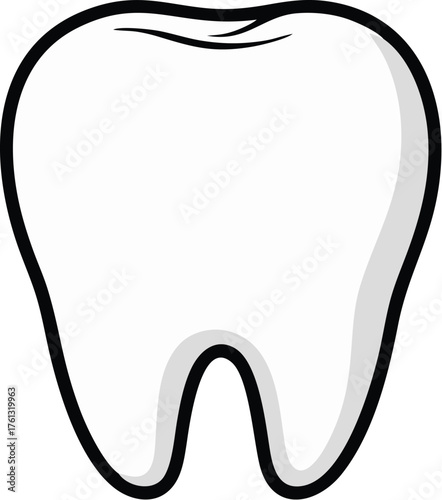A simple, stylized illustration of a single, white human tooth with a black outline.