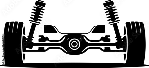 Car rear axle with wheels and suspension components silhouette vector