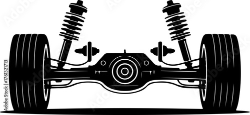 Car rear axle with wheels and suspension components silhouette vector