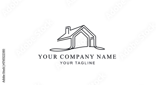 Minimalist Line Art House Logo Design for Real Estate Business.
