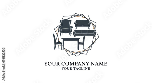 Classic interior furniture logo with geometric frame design.