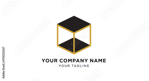 Elegant Isometric Cube Logo Design with Gold Accents and Dark Facets.