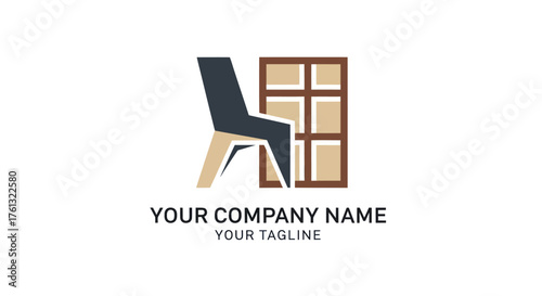 Modern Minimalist Furniture Logo Design with Chair and Window Elements.