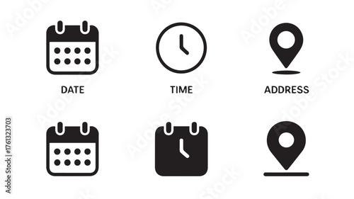 Six Icons for Date Time and Address in Two Styles calendar