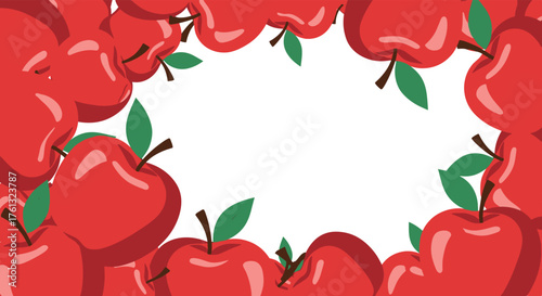 A vibrant border of shiny red apples with green leaves creates a festive and fresh frame for your design.