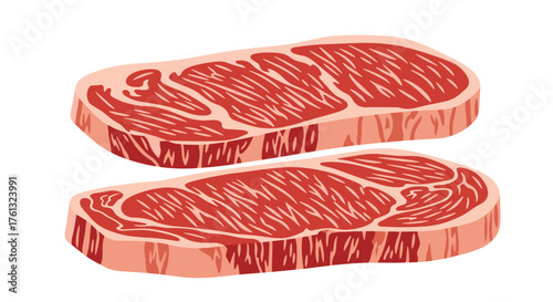 Two raw marbled beef steaks with visible fat marbling for cooking delicious meals.