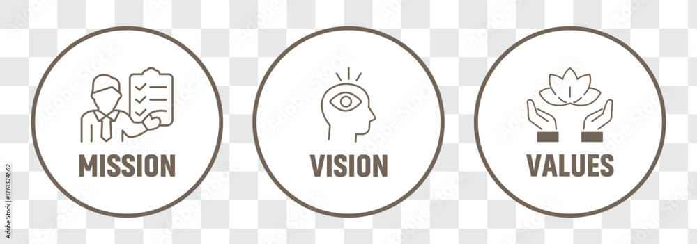 Obraz premium A Vision, mission and values icons set isolated on white background flat vector illustration. eps 10
