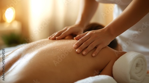 Wallpaper Mural cropped view of female hands performing deep tissue massage on clientâ€™s upper back, warm neutral tones, calm salon setting, sunlight streaming through curtain Torontodigital.ca