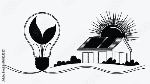 Sustainable Energy and Green Living with Solar Panels and Plant Lightbulb