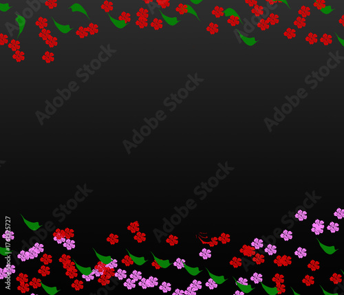 Gradient black color background with daisy flowers in red and pink colors with green leaves designed for social media posters, banners, invitation cards and party.