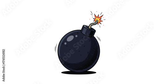 A round black bomb with a lit fuse is about to explode.