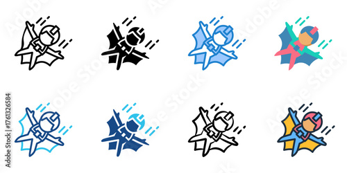 Base jumping icon set multiple style collection 
