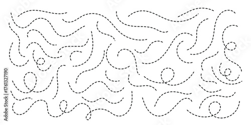 Hand drawn dotted lines path on white background. Curved dotted line, Path travel dotted line trip dashed trace destination. Vector illustration. EPS 10