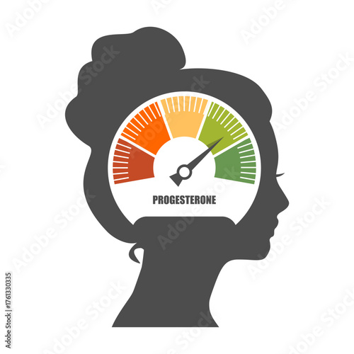 Woman head with meter scale. Progesterone fluctuation measurement. Human fertility