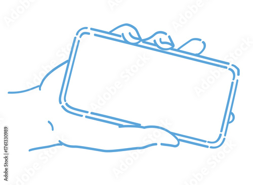 スマートフォンを持つ手。ベクターイラスト素材。