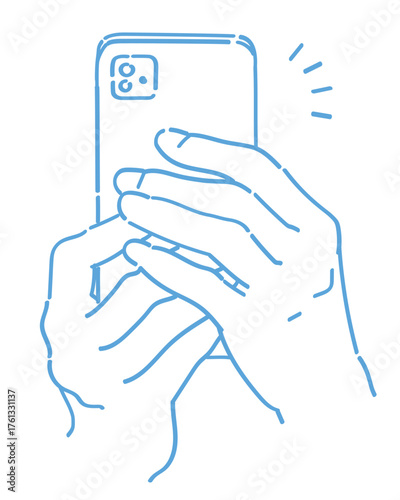 スマートフォンを持つ手。ベクターイラスト素材。