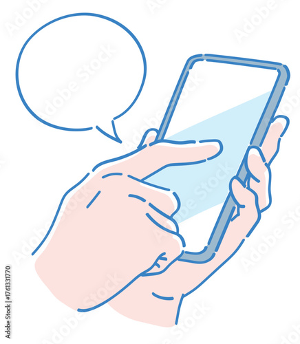 スマートフォンを持つ手。ベクターイラスト素材。