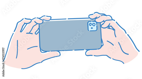 スマートフォンを持つ手。ベクターイラスト素材。