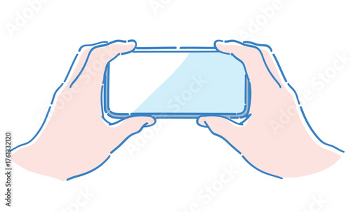 スマートフォンを持つ手。ベクターイラスト素材。
