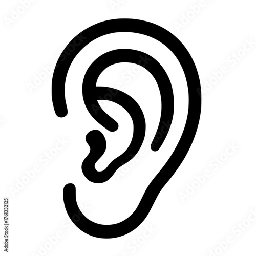 Stylized Human Ear Outline Abstract Black Line Drawing