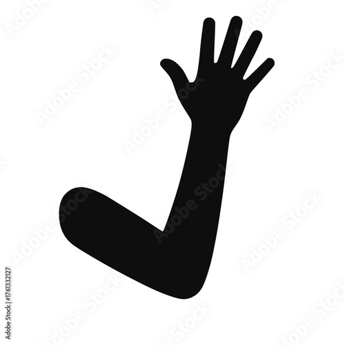 Raised Human Arm Silhouette with Open Hand Gesture Symbol