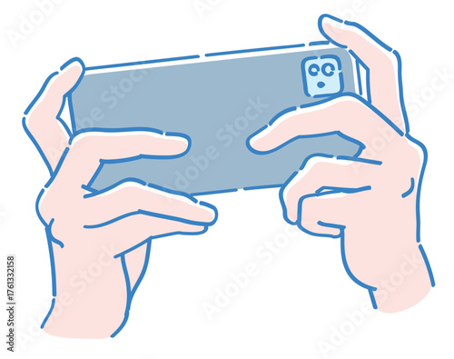 スマートフォンを持つ手。ベクターイラスト素材。