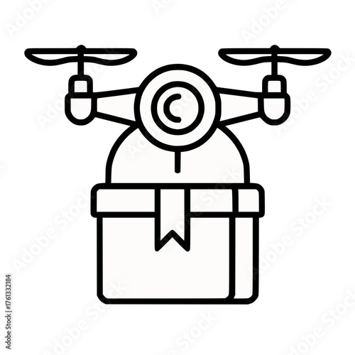 Drone Carrying Package Line Drawing Modern Delivery Concept