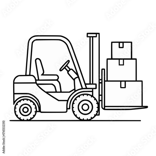 Forklift Carrying Pallet with Boxes Line Drawing Industrial Equipment