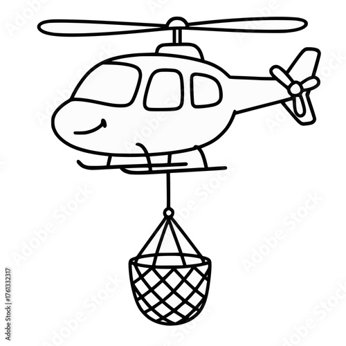 Helicopter Carrying Suspended Basket Line Drawing Aerial Transport