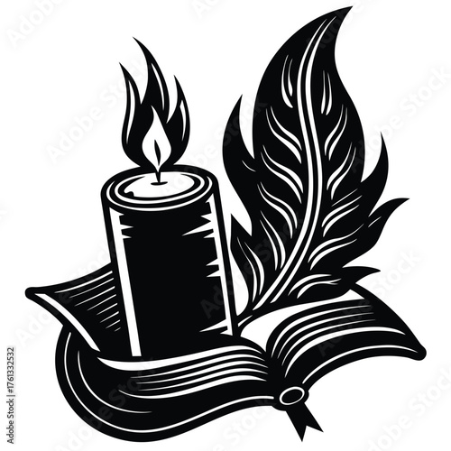 Silhouette of a lit candle with a burning scroll evoking themes of poetry writing and historical documents